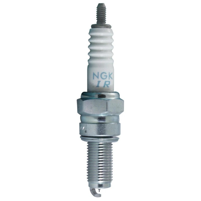 Set of four NGK Laser Iridium CR8EIA-9 spark plugs with trivalent metal plating and white ceramic insulators.