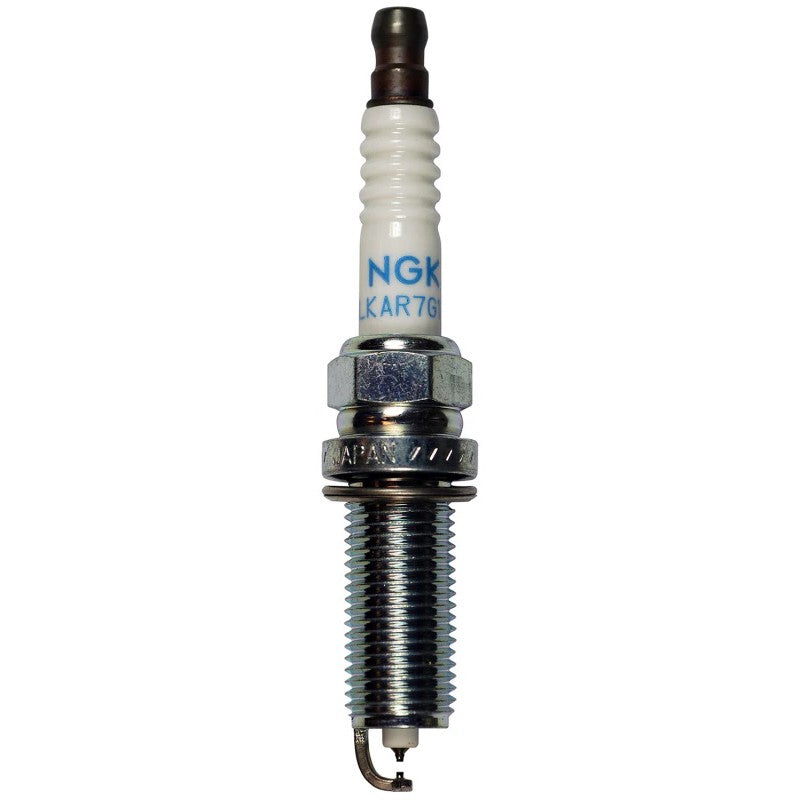 Set of 4 NGK Laser Iridium DILKAR7H11GS spark plugs with iridium-tipped center and platinum-tipped ground electrodes.