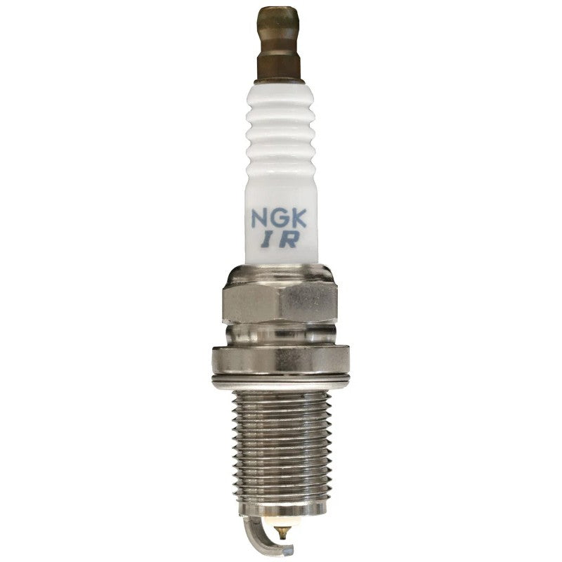 Set of four NGK Laser Iridium spark plugs with IFR7F-8DS part numbers and trivalent metal plated shells.