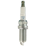 Set of 4 NGK Laser Iridium ILFR6T11 spark plugs with trivalent metal plating and ceramic insulators.