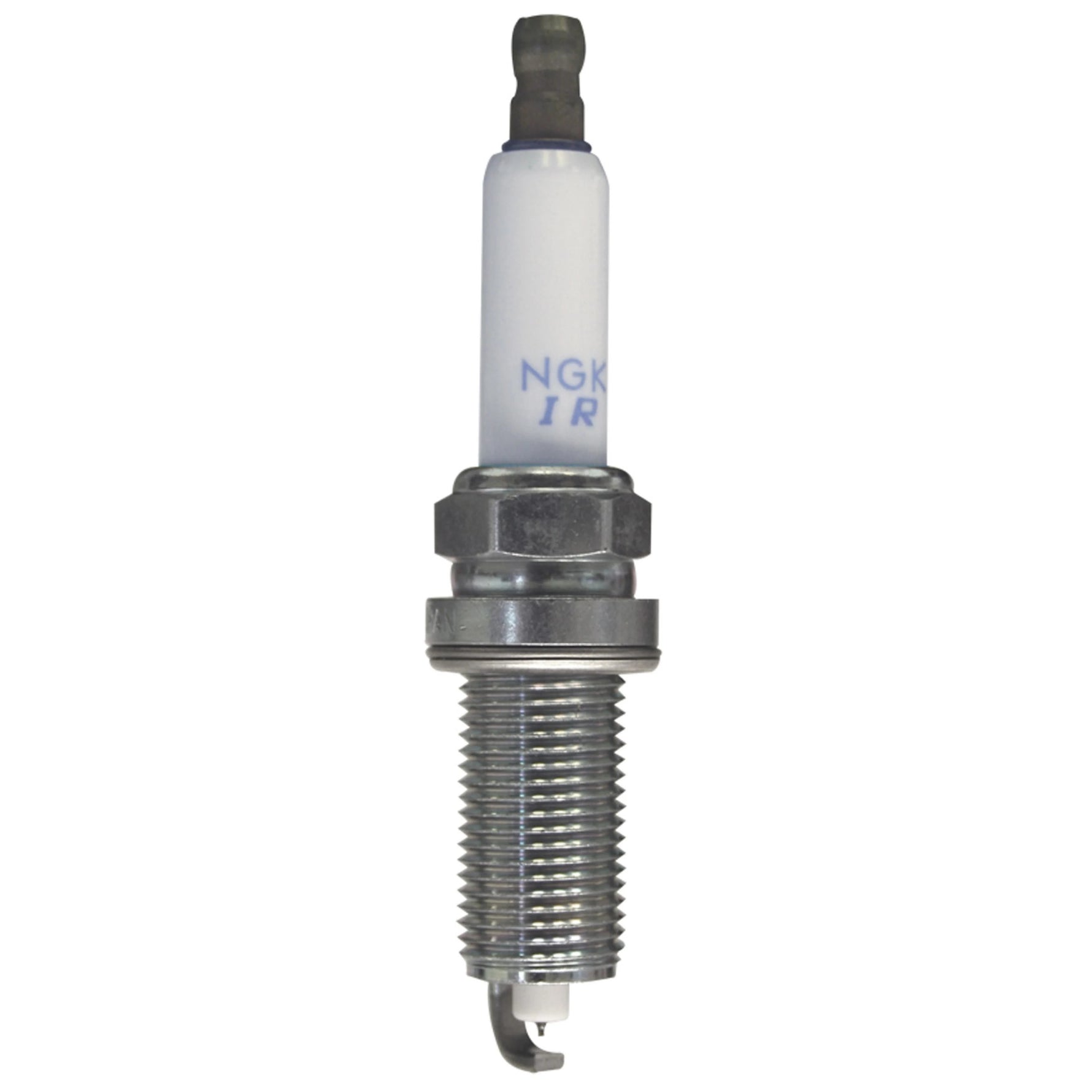 Set of 4 NGK Laser Iridium ILZFR6D11 spark plugs with white ceramic insulators and metallic shells.