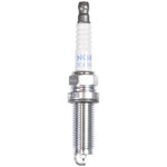 Four NGK Laser Iridium spark plugs (ILZKAR8H8S) featuring white ceramic insulators and trivalent metal plating.