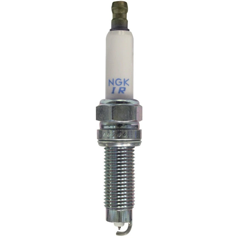 Four NGK Laser Iridium ILZKR8C8G spark plugs with white ceramic insulators and trivalent plated metal shells.