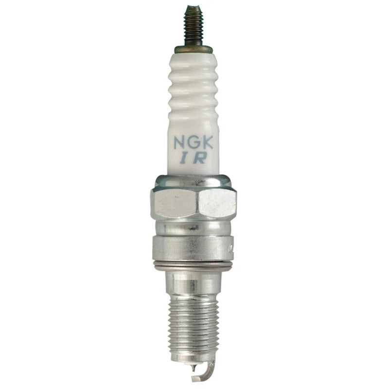 Set of four NGK Laser Iridium IMR9C-9HES spark plugs featuring white ceramic insulators and trivalent metal plating.