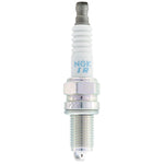 Set of four NGK KR8BI Laser Iridium spark plugs showing the iridium center electrode and trivalent metal plating.