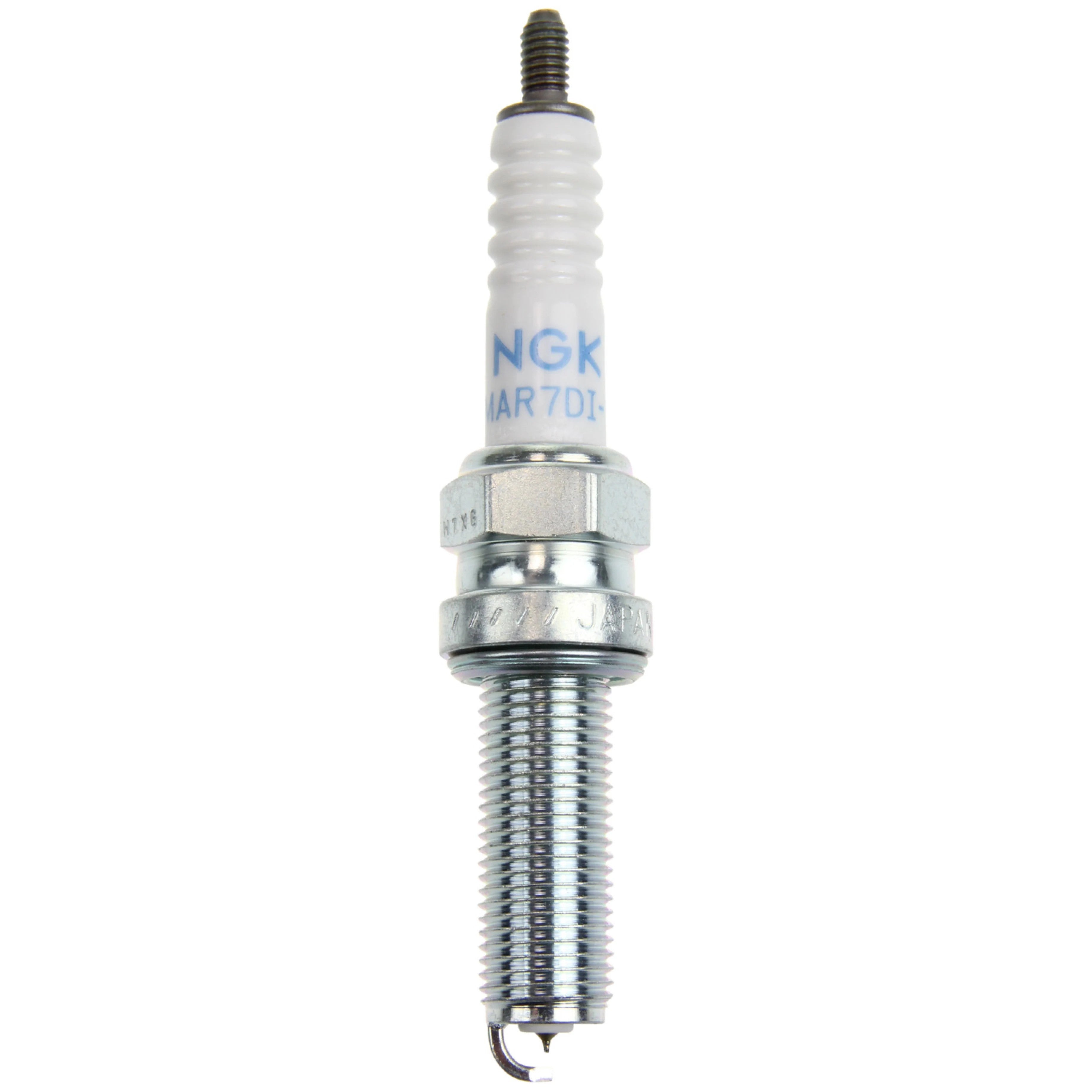 Four NGK Laser Iridium LMAR8BI-9 spark plugs with fine-wire iridium tips and trivalent plating.