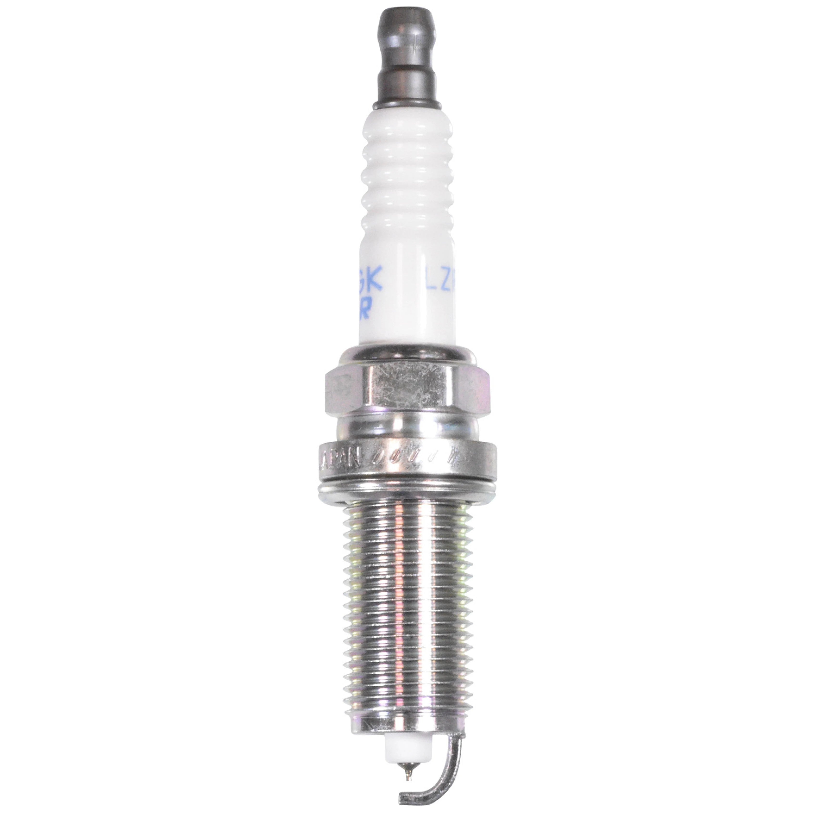Set of 4 NGK Laser Iridium LZFR5CI-11 spark plugs featuring iridium center and platinum ground electrodes.