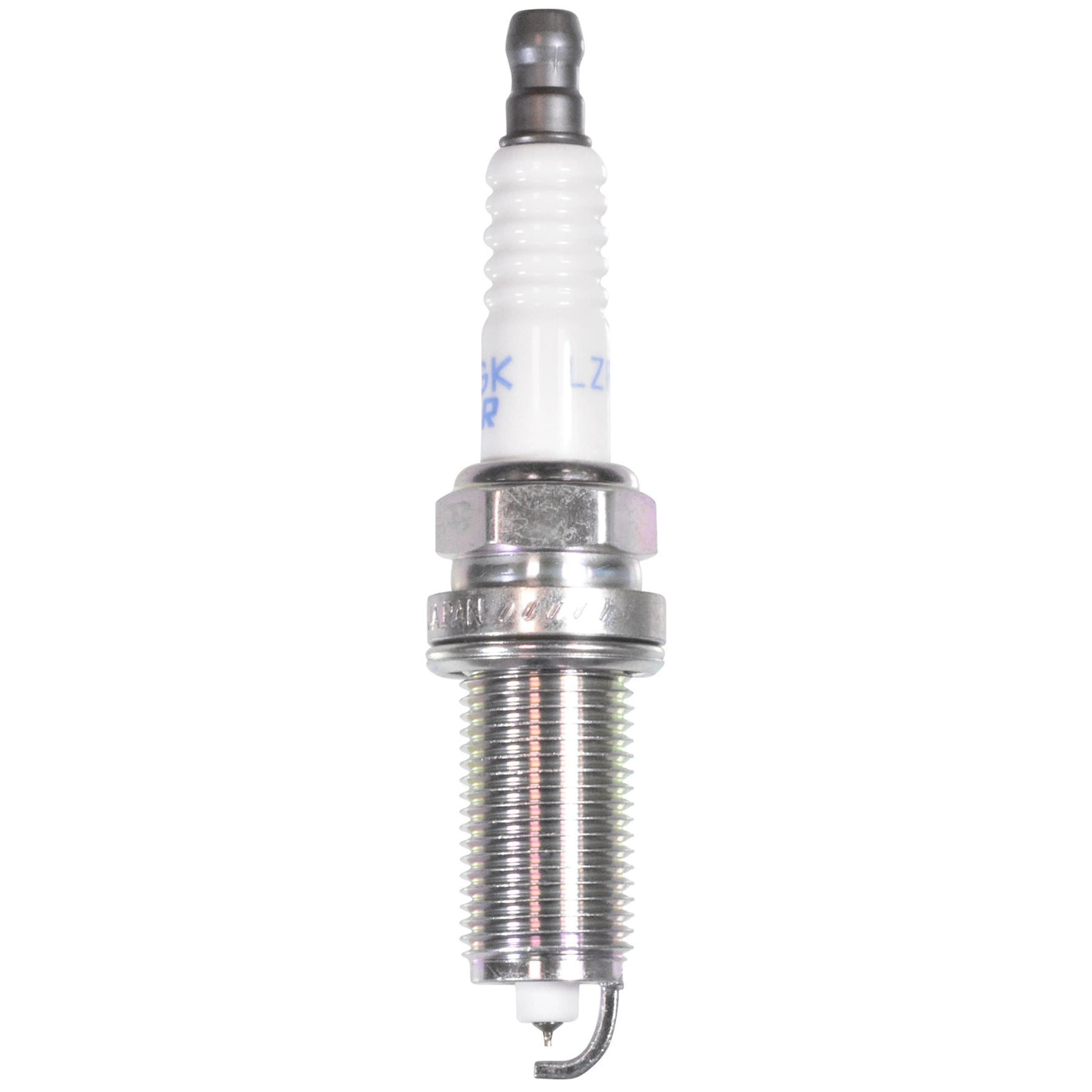 Set of 4 NGK Laser Iridium LZFR5CI-11 spark plugs featuring iridium center and platinum ground electrodes.