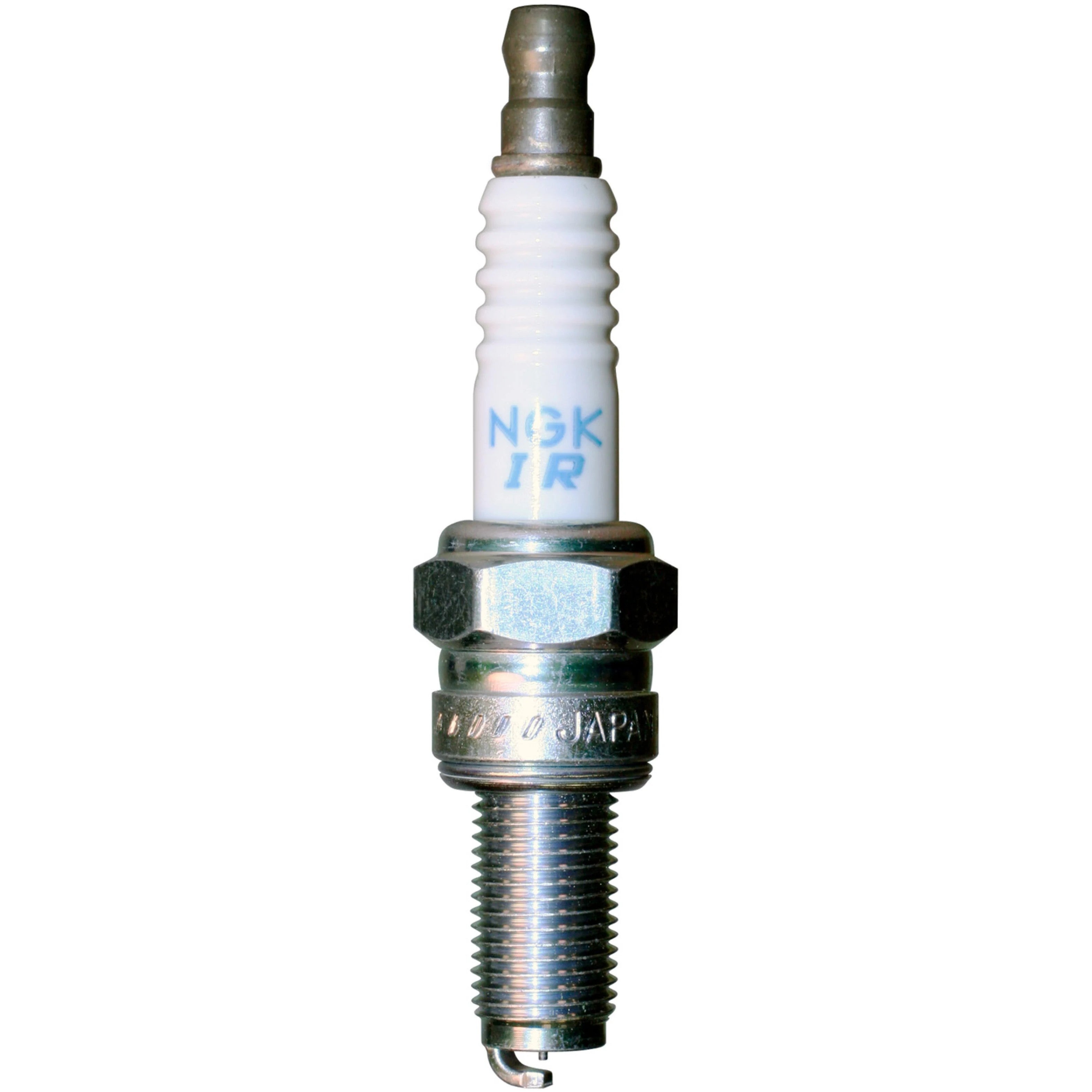 Set of four NGK Laser Iridium MR8BI-8 spark plugs with iridium center electrodes and trivalent metal plating.