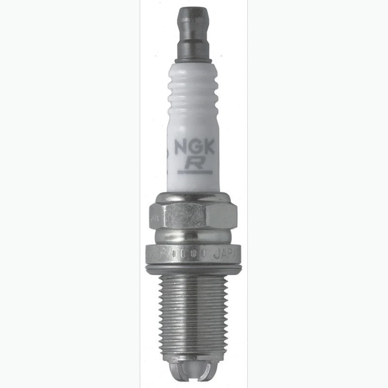 Set of four NGK Laser Platinum spark plugs (BKR7EQUP) with platinum-tipped electrodes.