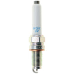 Set of four NGK Laser Platinum PKER7A8EGS spark plugs with white ceramic insulators and trivalent metal plating.