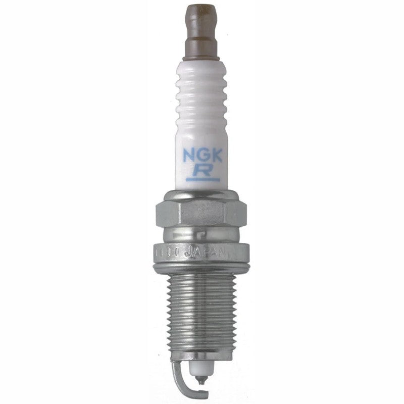 Set of four NGK Laser Platinum spark plugs (PZFR5D-11) with platinum-tipped electrodes and white ceramic insulators.