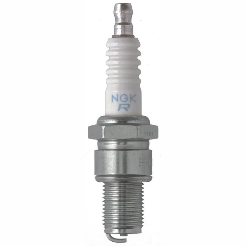 Set of four NGK BR8ES nickel alloy spark plugs with signature yellow NGK packaging.