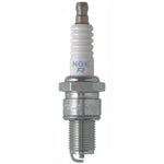 Set of four NGK BR9EYA V-Power spark plugs with nickel electrodes and white corrugated insulators.