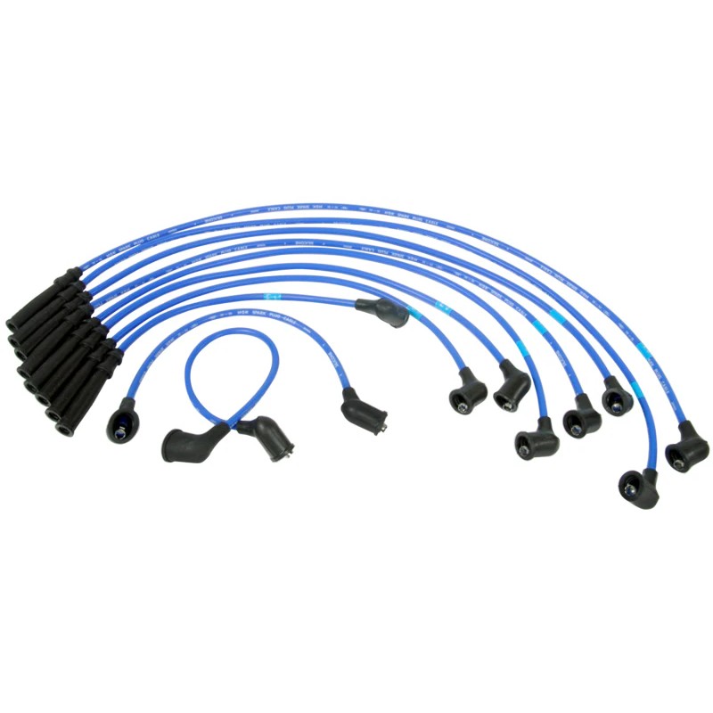 NGK 8115 spark plug wire set with blue ignition cables and pre-installed boots for Nissan engines.