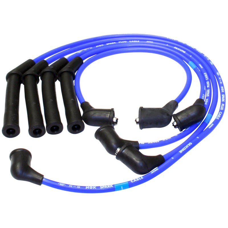 NGK 9181 spark plug wire set with blue cables and black silicone boots for 1989-1990 Nissan Pulsar NX and Sentra.