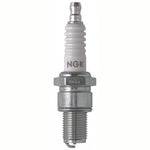 Set of four NGK Racing B8EG spark plugs featuring silver-tone trivalent plating and white ceramic insulators.