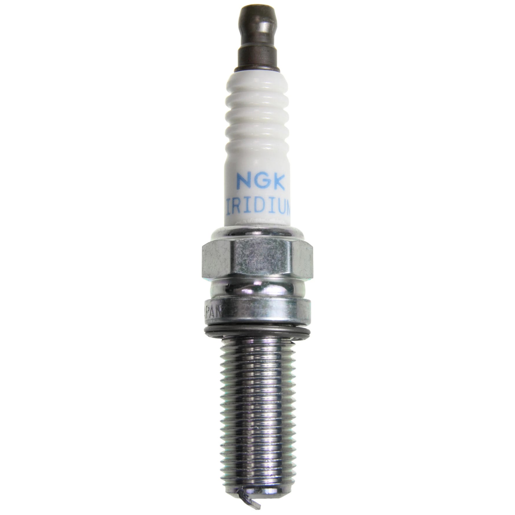 NGK Racing Spark Plug R2556G-10 showing the electrode, trivalent plating, and alumina silicate ceramic insulator.