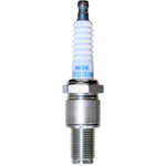 NGK R7420-10 Racing Spark Plug with trivalent metal plating, corrugated ribs, and ceramic insulator.