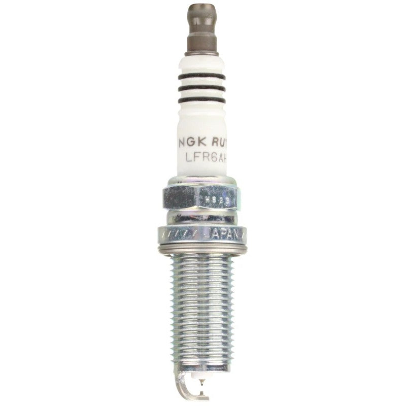 Set of four NGK Ruthenium HX spark plugs (LFR6AHX-S) featuring fine-wire center electrodes and trivalent plating.