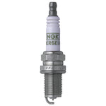 Set of four NGK G-Power Single Platinum spark plugs BKR6EGP showing the fine wire platinum tip and trivalent plating.