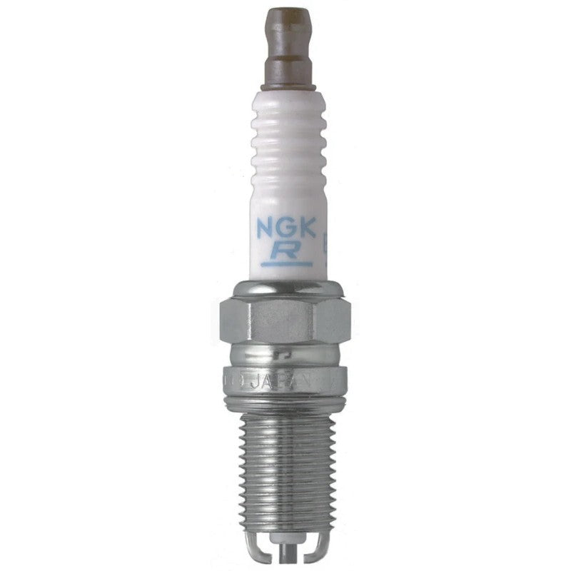 Set of four NGK Laser Platinum DCPR8EKP spark plugs with platinum electrodes and ceramic insulators.