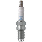 Set of four NGK Laser Platinum DCPR8EKP spark plugs with platinum electrodes and ceramic insulators.