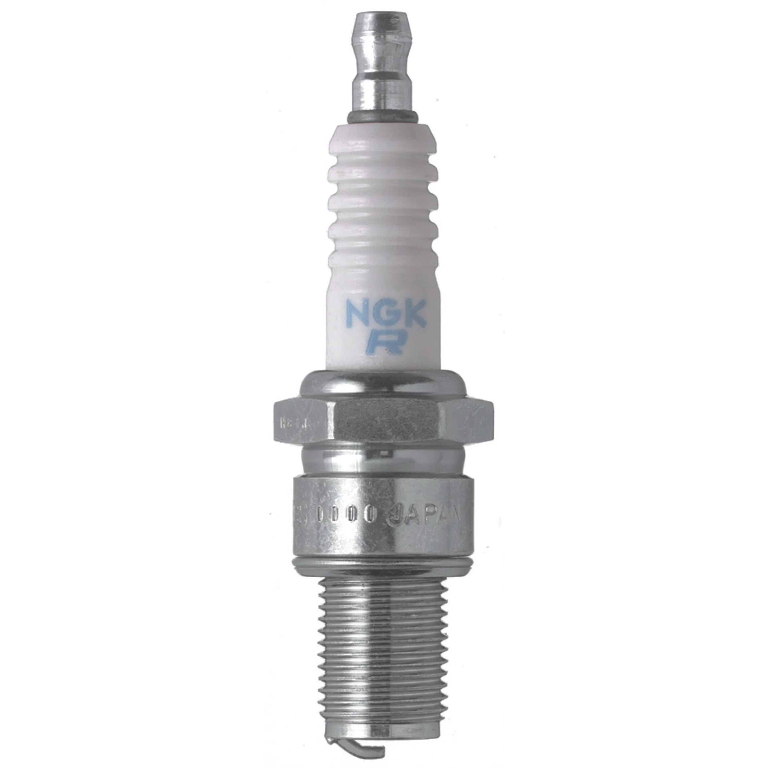 NGK BR9ECS Standard spark plug box of 10 in iconic yellow packaging showing nickel alloy finish and triple gasket design.
