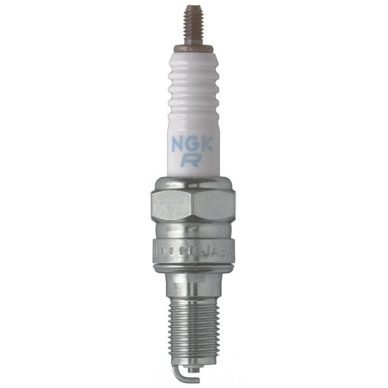 NGK Standard series CR8EH-9 spark plug with copper core and yellow manufacturer packaging, 10-pack box.