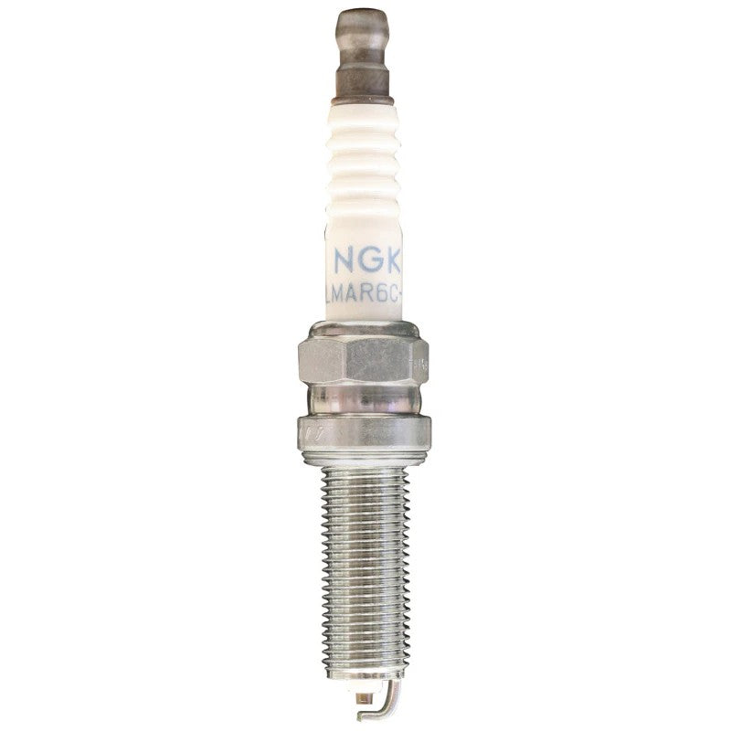 A box of ten NGK LMAR8C-9 standard spark plugs showing the nickel alloy tip and trivalent plating.