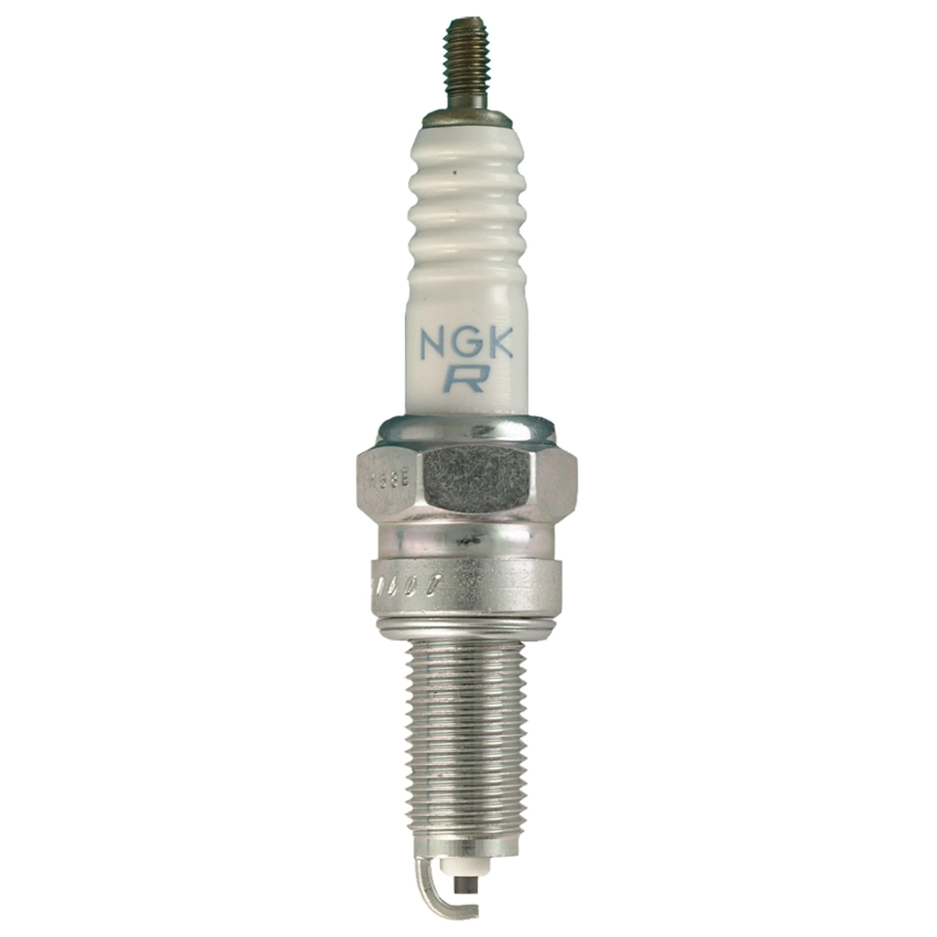 Set of four NGK CPR8EA-9 Standard spark plugs with nickel alloy electrodes and trivalent metal plating.
