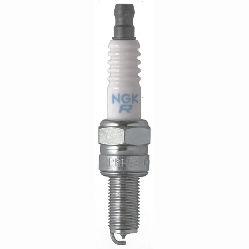 NGK CR8EB standard spark plug featuring a white ceramic insulator and threaded nickel alloy electrode.