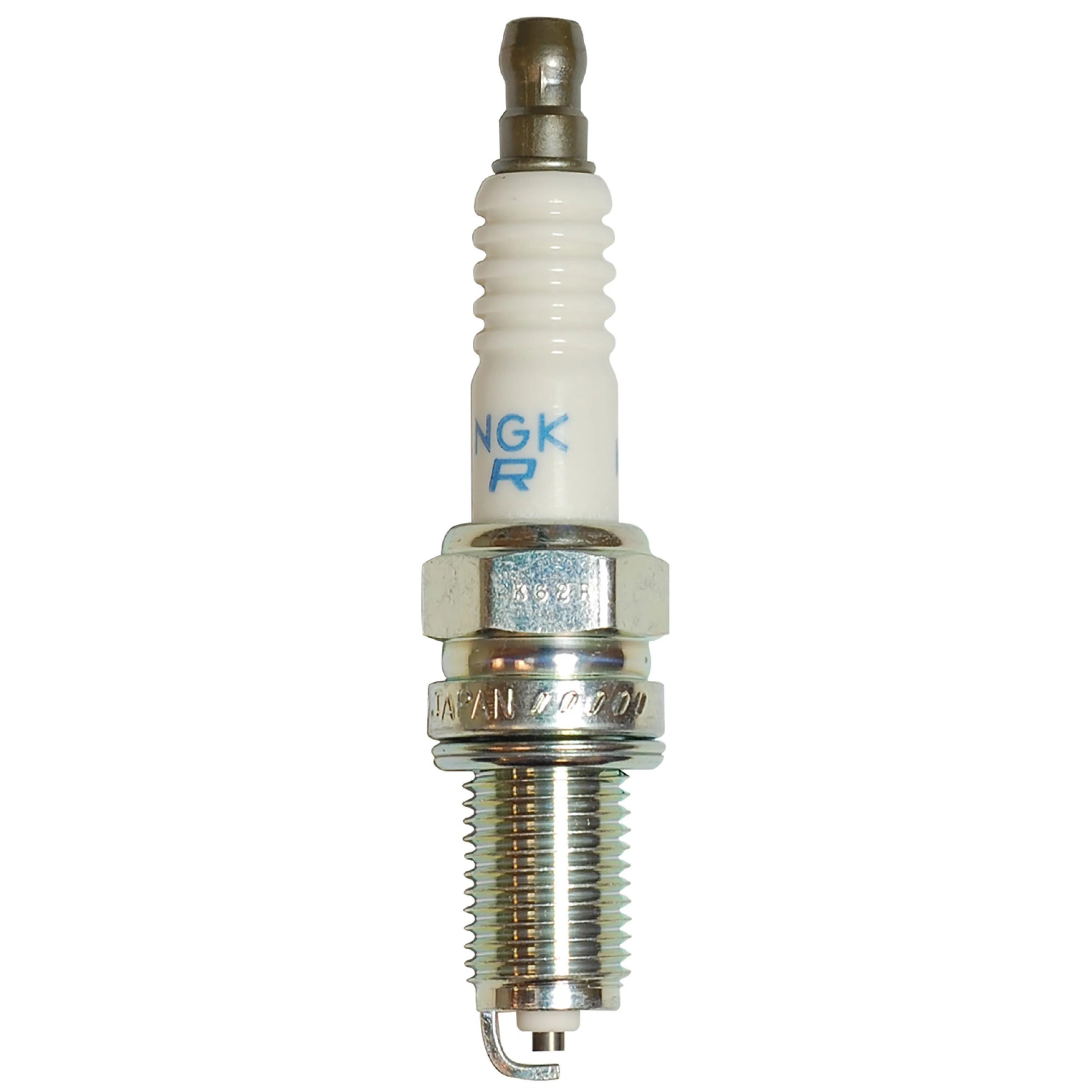 Set of four NGK Standard KR9C-G spark plugs with white ceramic insulators and yellow retail packaging.