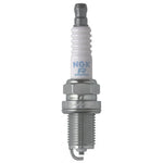 Set of four NGK V-Power BKR5E spark plugs featuring V-cut nickel alloy center electrodes and trivalent metal plating.
