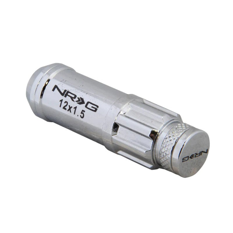 Silver 21-piece NRG 700 Series M12 x 1.5 steel lug nut set with dust caps and security lock socket