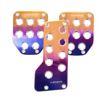 NRG aluminum sport pedals for manual transmission vehicles with a purple to titanium color fade finish.