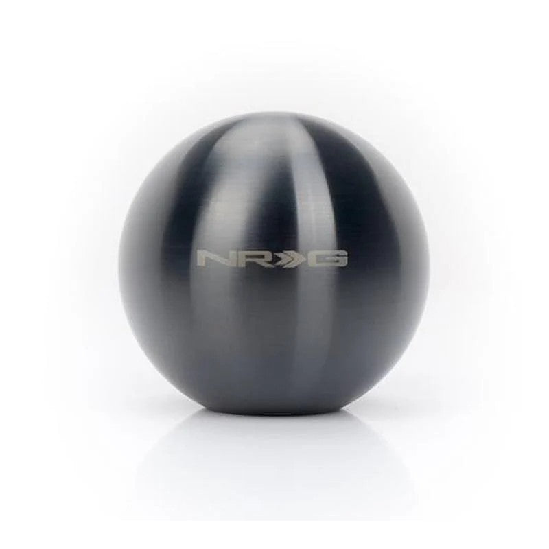 NRG round weighted shift knob with a polished black chrome titanium finish.