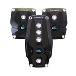 Three black brushed aluminum NRG sport pedals for manual transmission with black rubber grip inserts.