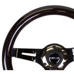 NRG Classic 310mm steering wheel with black wood grain rim and black chrome 3-spoke center