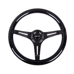 NRG Innovations 350mm Classic Wood Grain steering wheel with black sparkle finish and black 3-spoke center