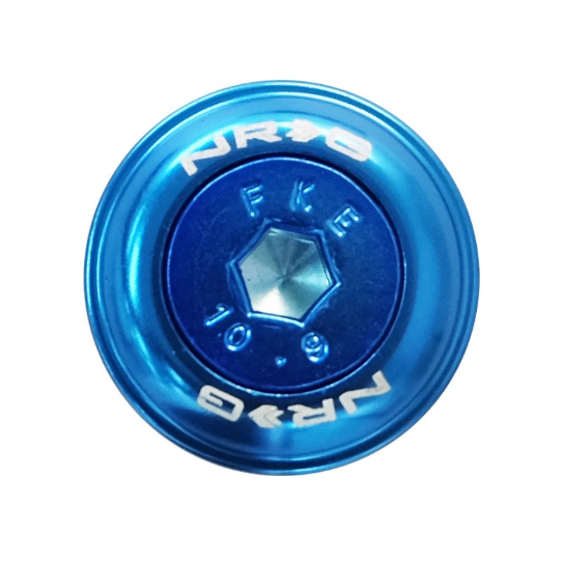 Ten blue NRG fender washers with matching M6 bolt rivets for plastic panel installation.