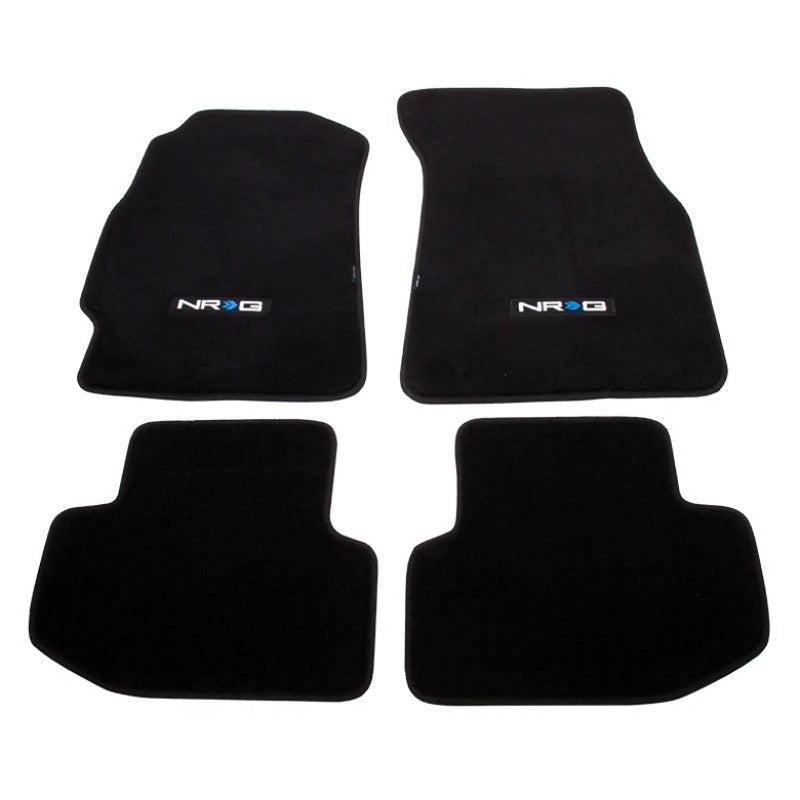 4-piece black floor mat set with embroidered NRG logo for 1994-2001 Acura Integra
