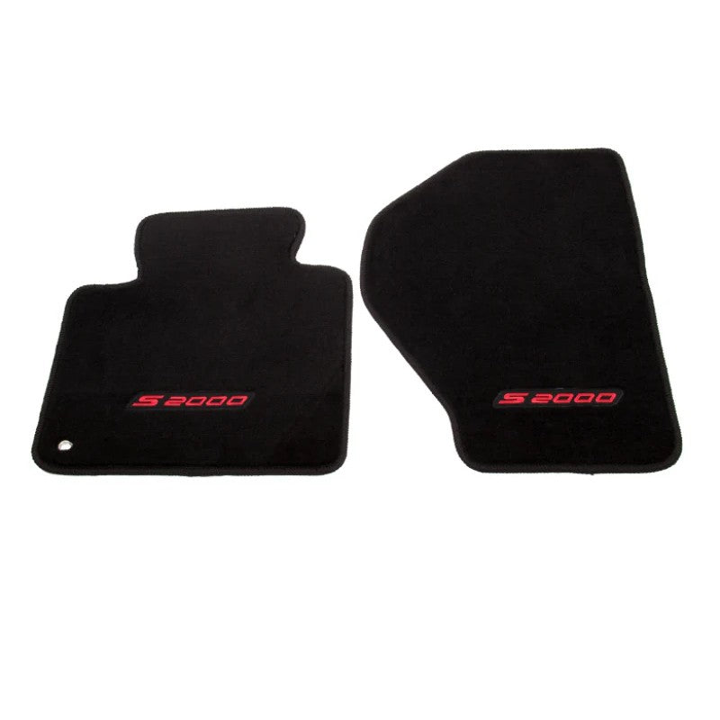 Set of two black NRG floor mats with white S2000 logo for 2000-2009 Honda S2000.