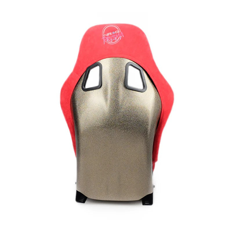 NRG ULTRA Edition Medium FRP bucket seat featuring Red Alcantara fabric and a pearlized back shell with harness slots.