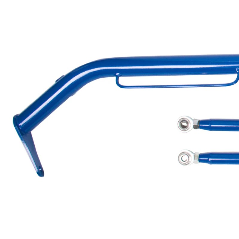 NRG 47-inch blue powder-coated steel racing harness bar including support rods and mounting hardware.