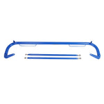 Blue powder-coated 51-inch NRG Innovations steel harness bar for racing harness mounting.