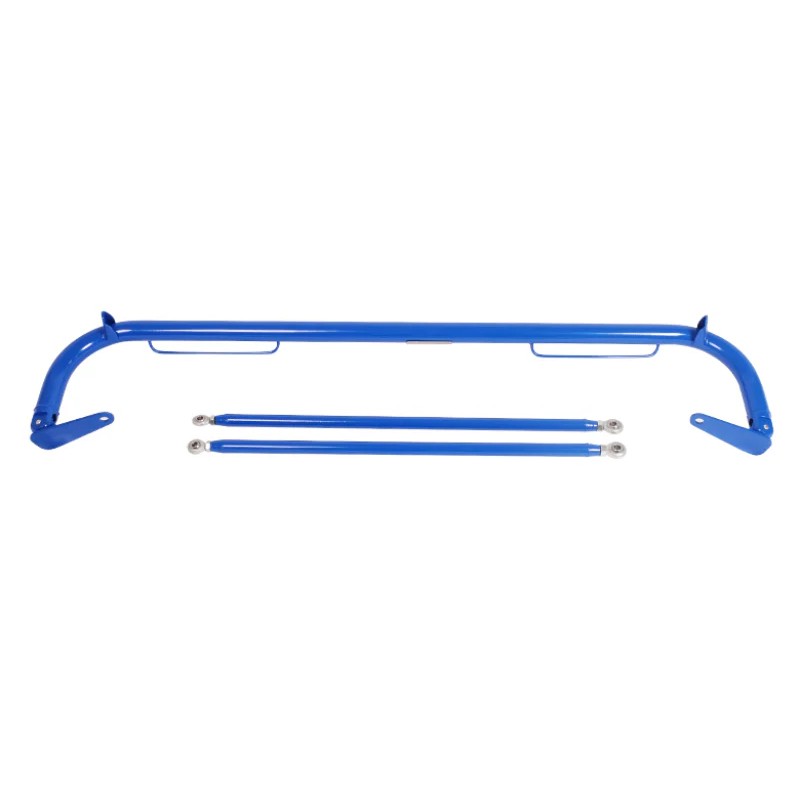 Blue powder-coated 51-inch NRG Innovations steel harness bar for racing harness mounting.