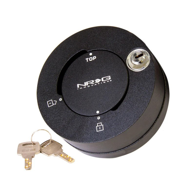 NRG Innovations matte black quick lock steering wheel hub security device with two keys