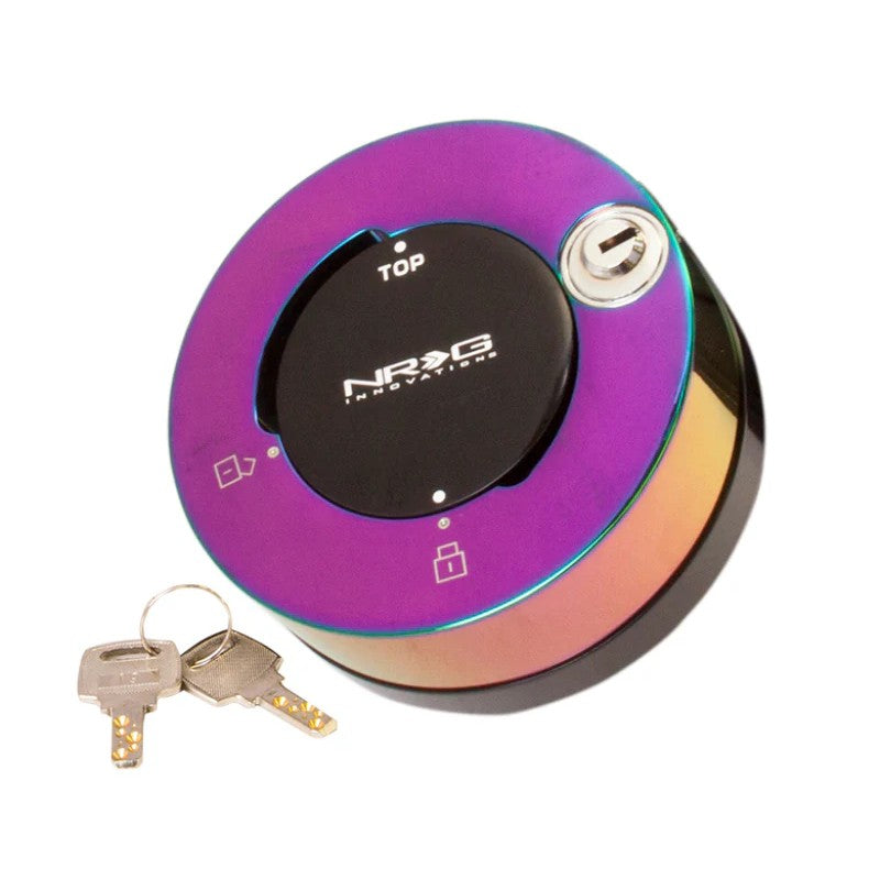 NRG Quick Lock steering wheel hub security device in neochrome finish with keys.