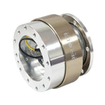 NRG Innovations Gen 1.5 steering wheel quick release adapter with silver body and titanium chrome flared ring